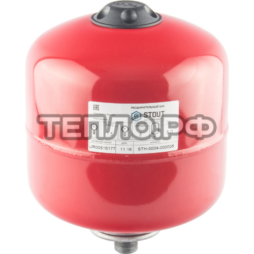 Расширительный бак на отопление    5 л. с диафрагмой STOUT (цвет красный)