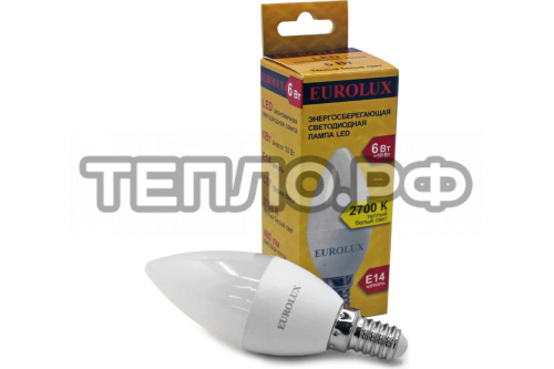 Лампа светодиодная LL-E-C37-6W-230-2,7K-E14 (свеча, 6Вт, тепл., Е14) Eurolux