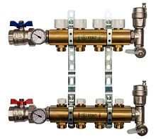 Коллекторная группа Stout 1"x3/4 EK  4 вых без расходом, с кранами, термометрами, воздухоотв. латун