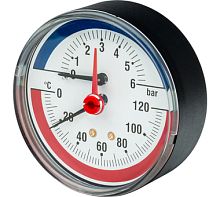 Термоманометр радиал. 0-10бар 80мм 1/2" в комплекте с автоматическим запорным клапаном ROMMER