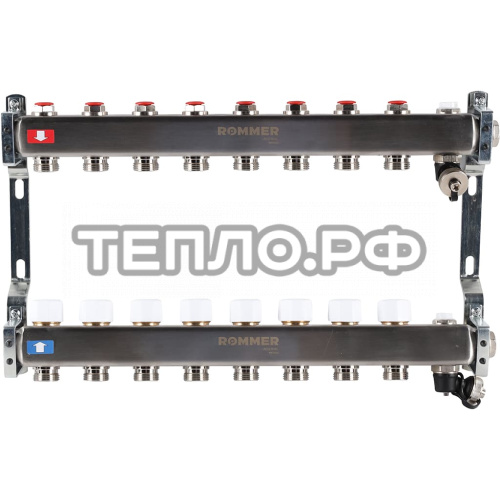 Коллекторная группа ROMMER 1"x3/4 EK  8 вых без расходом с клапаном вып. воздуха и сливом 