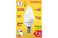 Лампа светодиодная LL-E-C37-7W-230-2,7K-E14 (свеча, 7Вт, тепл., Е14) Eurolux