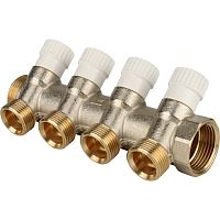 Коллектор с  вентилями, 1"х4 вых. 3/4" ЕК STOUT