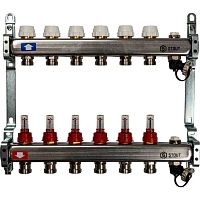 Коллекторная группа с расходомерами на  6 выход. Stout 1"x3/4 EK маевский+слив