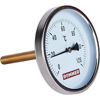 Термометр биметаллический 0-120°C, диаметр  80 мм, гильза 100 мм 1/2 ROMMER 