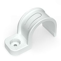 Крепеж-скоба пластиковая односторонняя для прямого монтажа белая в п/э д32 (25шт/375шт уп/кор) Промр