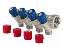 Коллектор на 4 x 1/2" выхода  3/4" вентиль 45град, TEBO