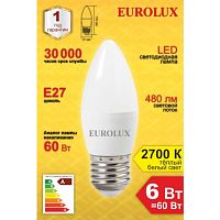 Лампа светодиодная LL-E-C37-6W-230-2,7K-E27 (свеча, 6Вт, тепл., Е27) Eurolux