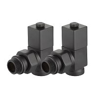 Набор дизайн-вентилей Royal Thermo CUBE, угловой (черный) 1/2" Набор дизайн-вентилей Royal Thermo CUBE, угловой (черный) 1/2"